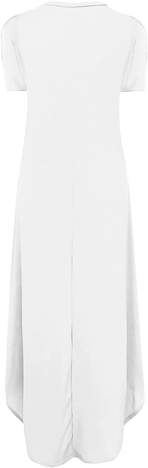 Vacation Dresses for Women 2024 Short Sleeve Maxi T-Shirts Dress Summer Loose Causal Beach Dress with Pockets