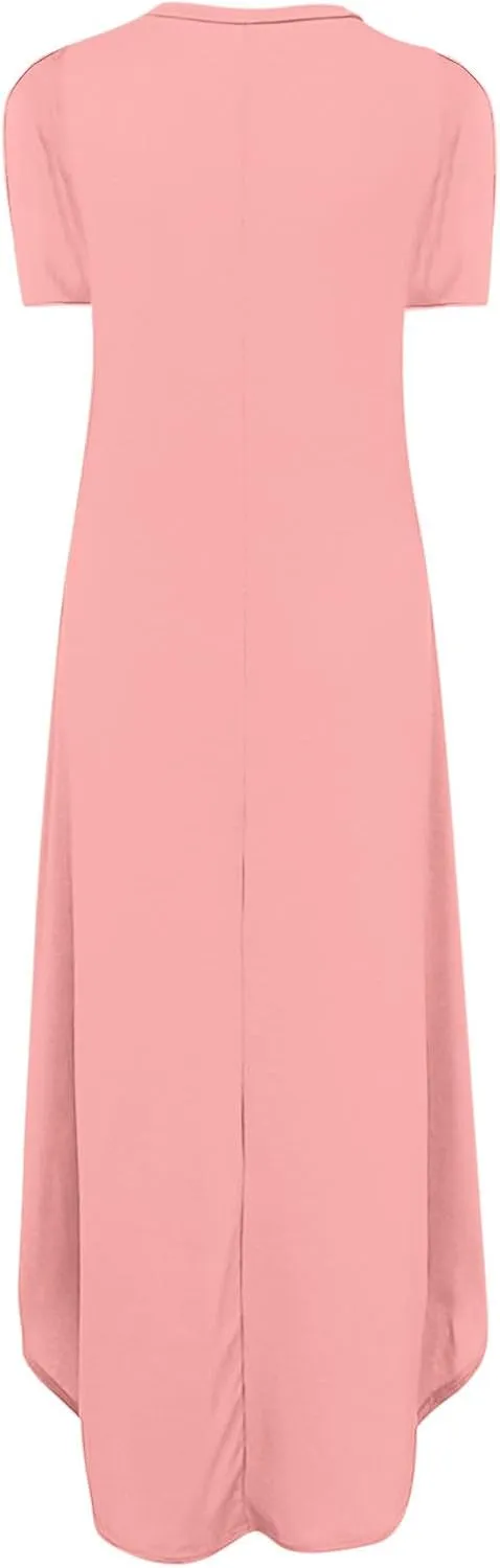 Vacation Dresses for Women 2024 Short Sleeve Maxi T-Shirts Dress Summer Loose Causal Beach Dress with Pockets