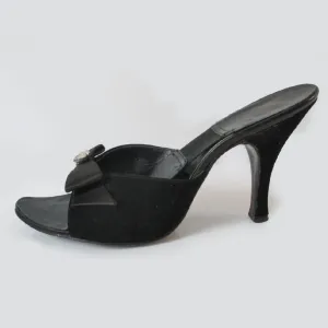 Vintage 50's Black Suede Satin Bow Springolator Heels Shoes 7.5 / 8
