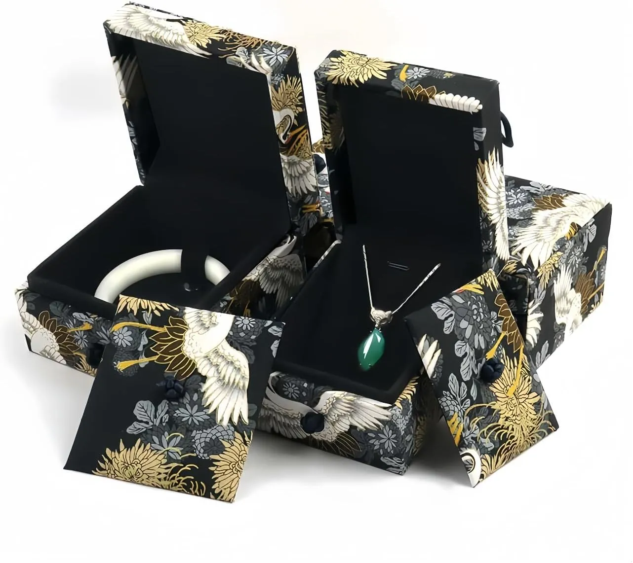 Vintage brocade tray buckle Chinese jewelry box Bracelet box Pendant necklace Gift box High-end packaging box (Crane, Bracele box)