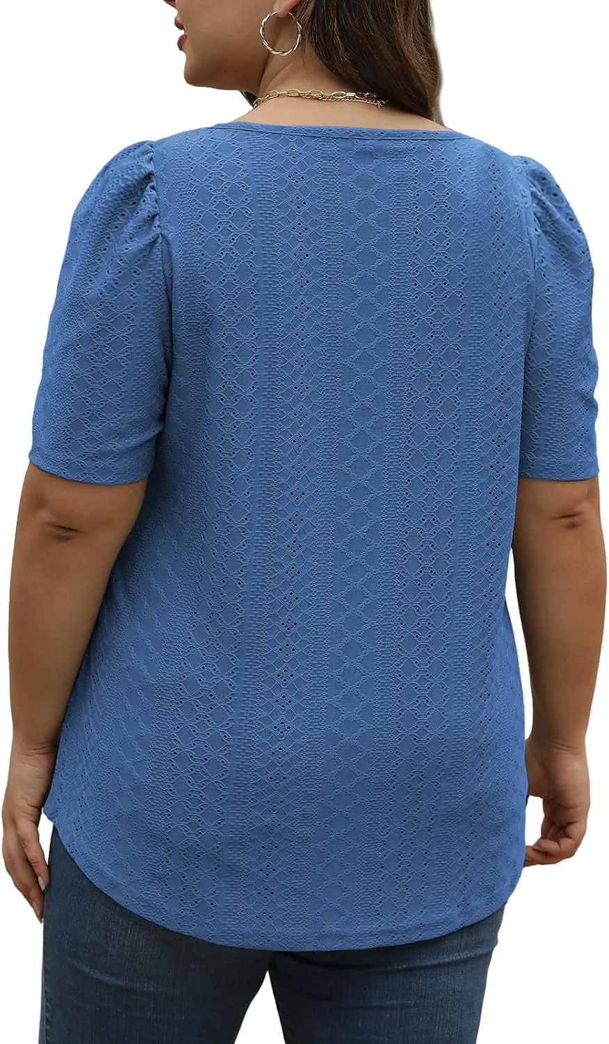 VISLILY Womens-Plus-Size-Summer-Tops Square Neck T Shirts Puff Short Sleeve Blouses Eyelet Tunics XL-5XL