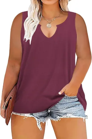VISLILY Women's-Plus-Size-Tank-Tops Sleeveless Summer V Neck T Shirts Casual Loose Tunics Tee XL-5XL