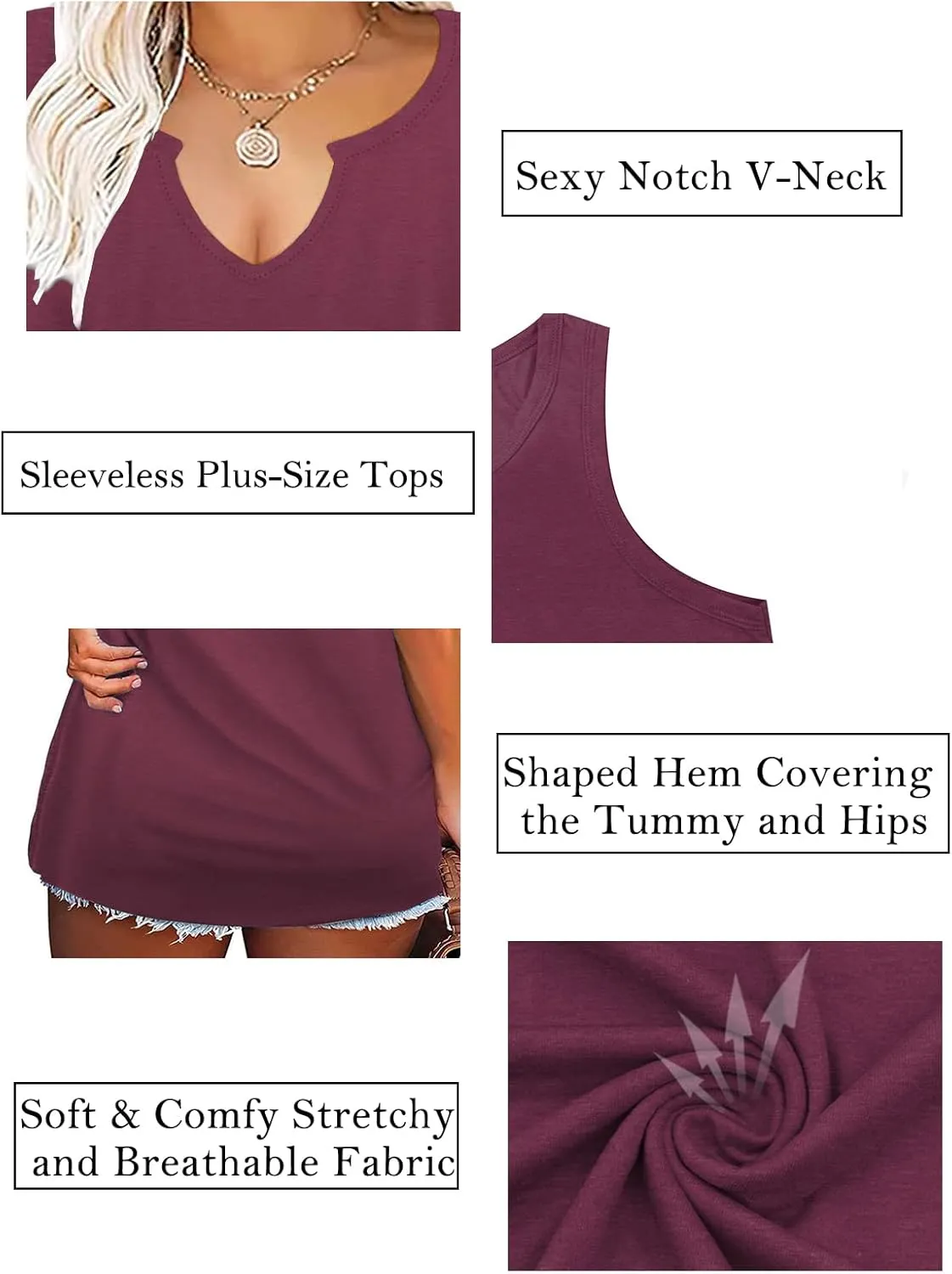 VISLILY Women's-Plus-Size-Tank-Tops Sleeveless Summer V Neck T Shirts Casual Loose Tunics Tee XL-5XL