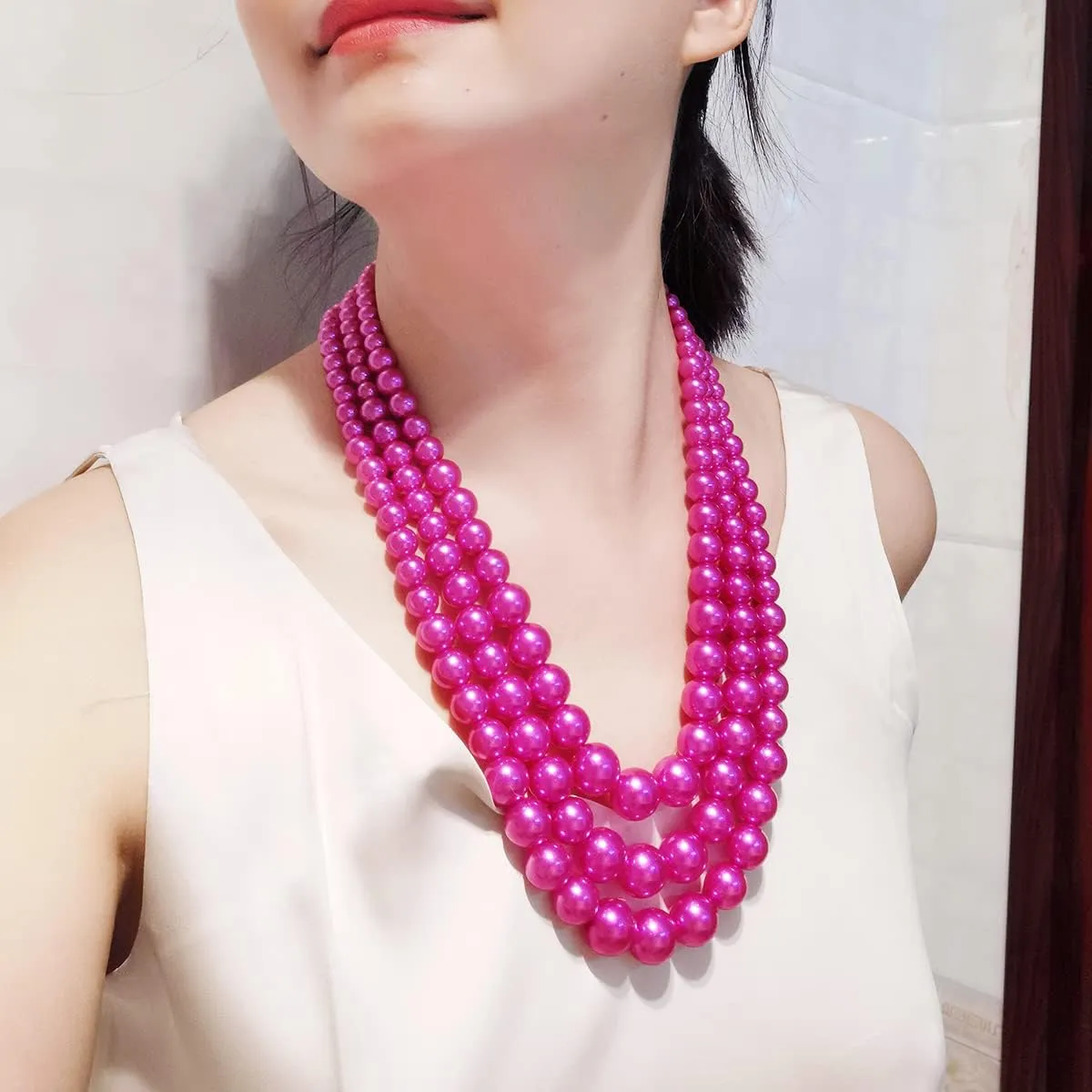 We We Three Layers Faux Pearl Necklace for Women Multi strand Pearl Necklace Earrings Set 1920s Pearl Costume Jewelry