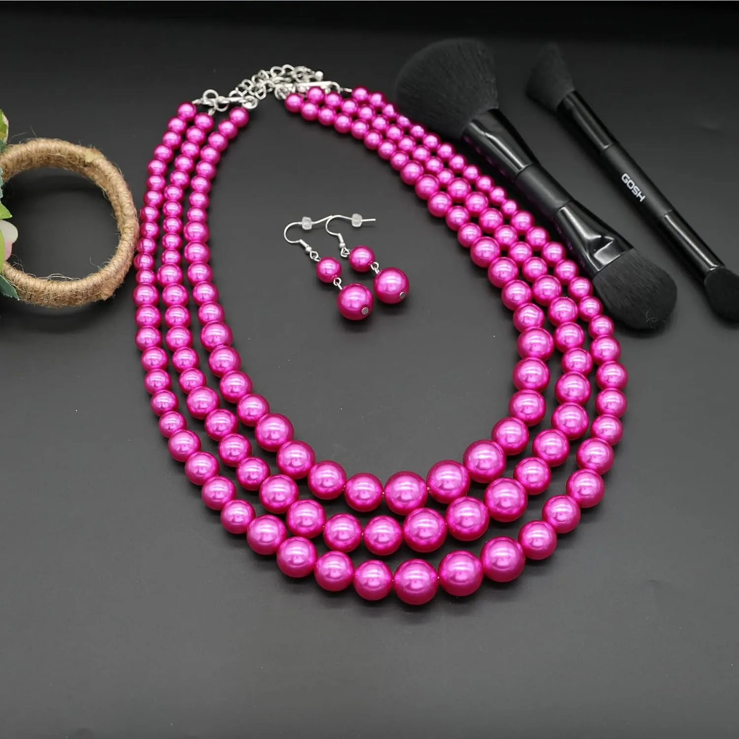 We We Three Layers Faux Pearl Necklace for Women Multi strand Pearl Necklace Earrings Set 1920s Pearl Costume Jewelry