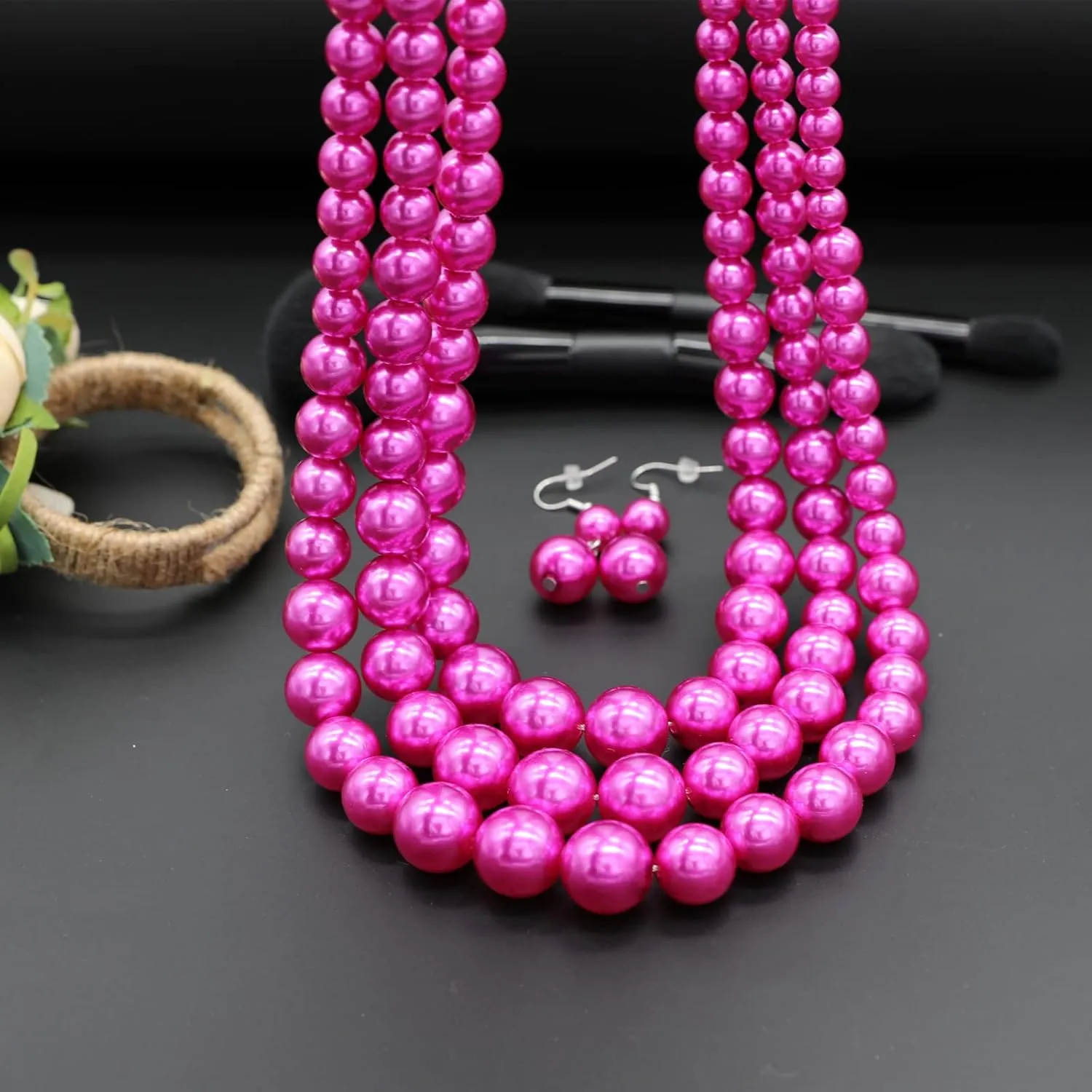 We We Three Layers Faux Pearl Necklace for Women Multi strand Pearl Necklace Earrings Set 1920s Pearl Costume Jewelry