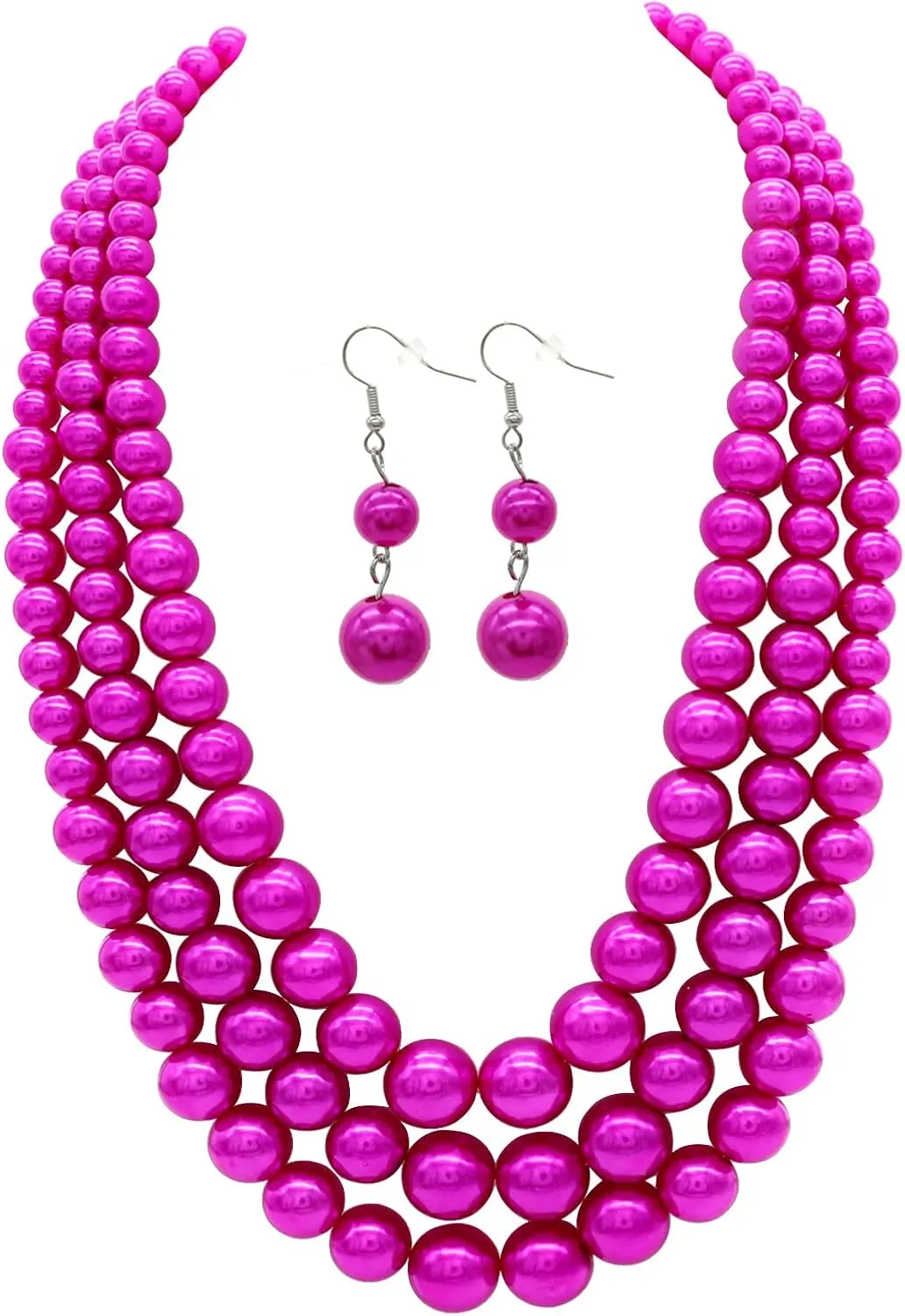 We We Three Layers Faux Pearl Necklace for Women Multi strand Pearl Necklace Earrings Set 1920s Pearl Costume Jewelry