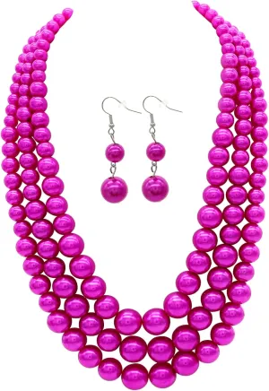 We We Three Layers Faux Pearl Necklace for Women Multi strand Pearl Necklace Earrings Set 1920s Pearl Costume Jewelry