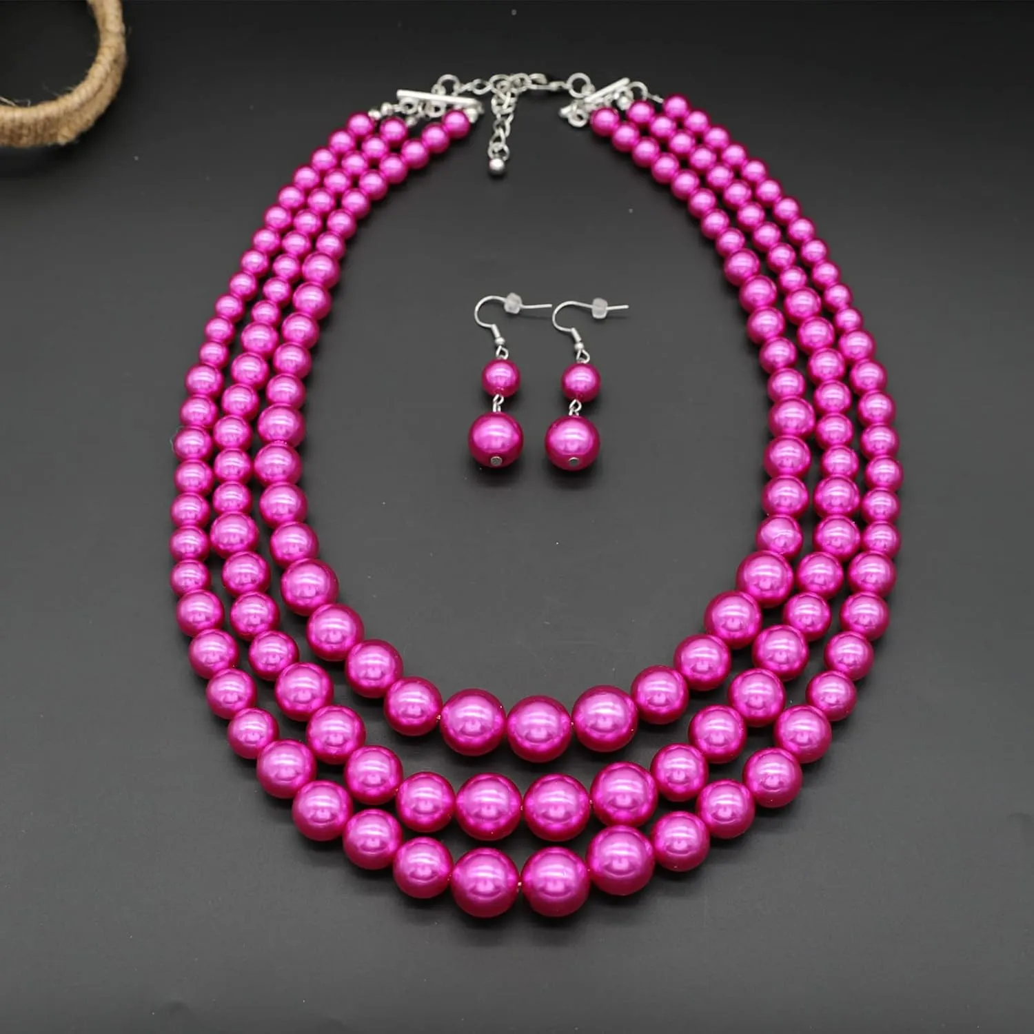 We We Three Layers Faux Pearl Necklace for Women Multi strand Pearl Necklace Earrings Set 1920s Pearl Costume Jewelry