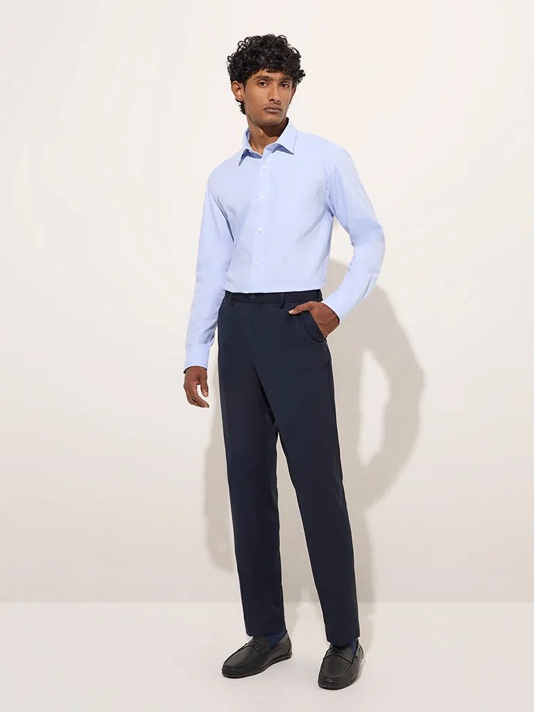 WES Formals Blue Self-Striped Relaxed-Fit Cotton Shirt