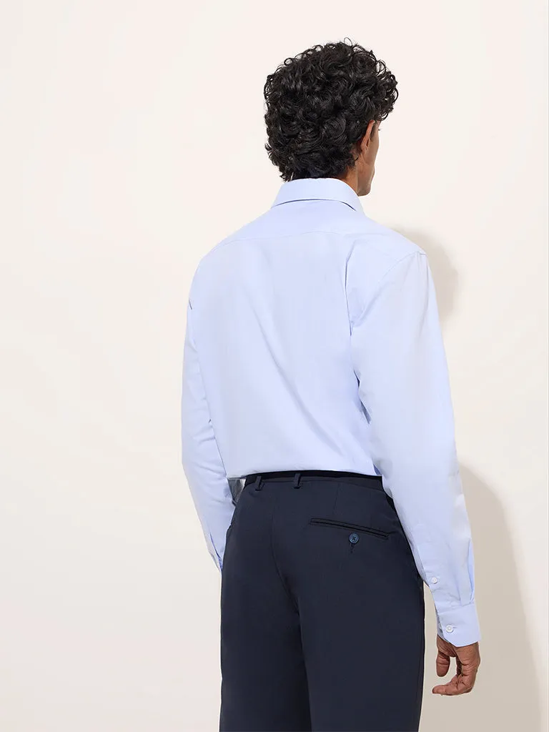 WES Formals Blue Self-Striped Relaxed-Fit Cotton Shirt