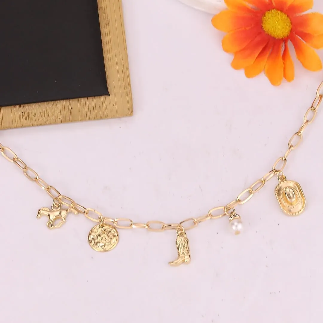 Western Cowboy Necklaces for Women Trendy Cowgirl Hat Boots Charm Gold Chain Necklace Western Cowgirl Costume Jewelry Cowboy Hat Boot Pendant Necklace for Women