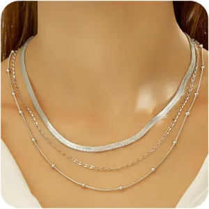 wgoud Gold Necklace for Women Waterproof,14K Real Gold Plated Herringbone Choker Necklace for Women Trendy, Dainty Gold Chain Necklaces Stack,Simple Layered Gold Necklaces for Women Jewelry Gifts