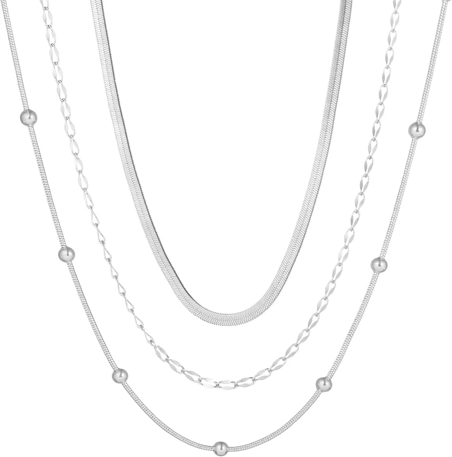 wgoud Gold Necklace for Women Waterproof,14K Real Gold Plated Herringbone Choker Necklace for Women Trendy, Dainty Gold Chain Necklaces Stack,Simple Layered Gold Necklaces for Women Jewelry Gifts