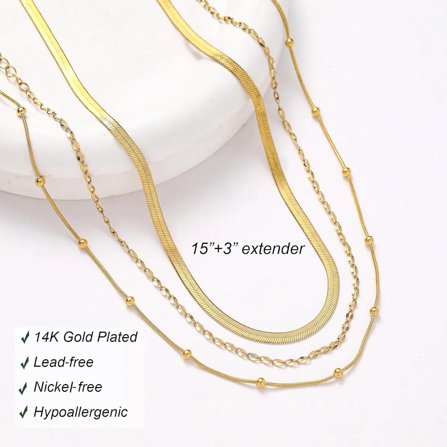 wgoud Gold Necklace for Women Waterproof,14K Real Gold Plated Herringbone Choker Necklace for Women Trendy, Dainty Gold Chain Necklaces Stack,Simple Layered Gold Necklaces for Women Jewelry Gifts