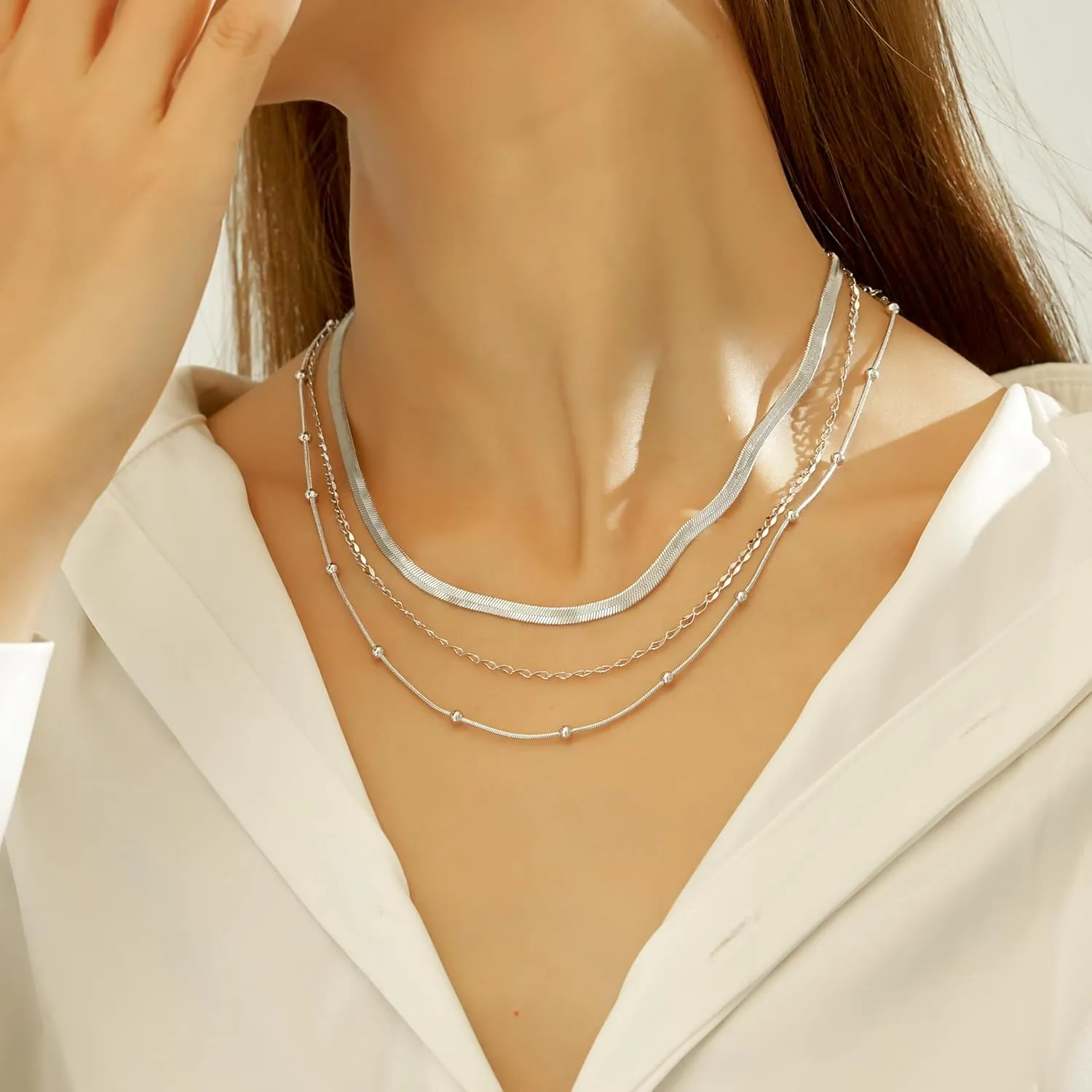 wgoud Gold Necklace for Women Waterproof,14K Real Gold Plated Herringbone Choker Necklace for Women Trendy, Dainty Gold Chain Necklaces Stack,Simple Layered Gold Necklaces for Women Jewelry Gifts