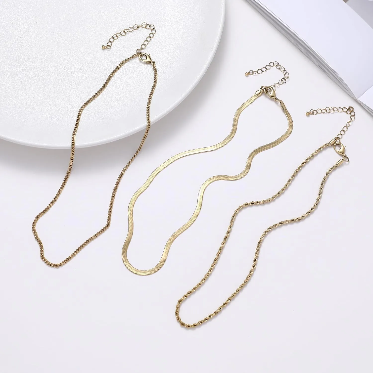 wgoud Gold Necklace for Women Waterproof,14K Real Gold Plated Herringbone Choker Necklace for Women Trendy, Dainty Gold Chain Necklaces Stack,Simple Layered Gold Necklaces for Women Jewelry Gifts