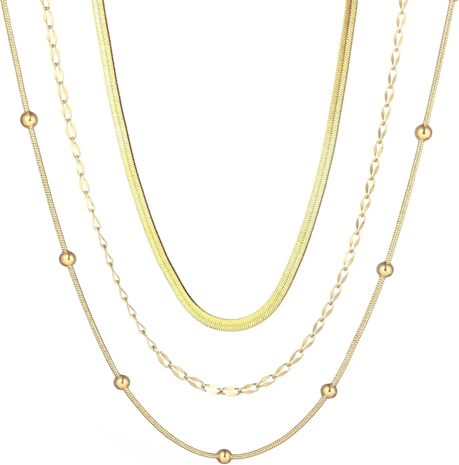 wgoud Gold Necklace for Women Waterproof,14K Real Gold Plated Herringbone Choker Necklace for Women Trendy, Dainty Gold Chain Necklaces Stack,Simple Layered Gold Necklaces for Women Jewelry Gifts
