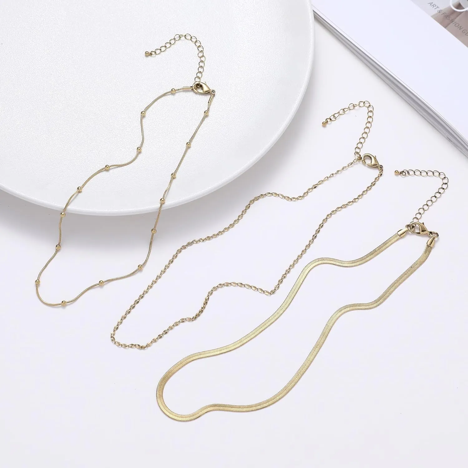 wgoud Gold Necklace for Women Waterproof,14K Real Gold Plated Herringbone Choker Necklace for Women Trendy, Dainty Gold Chain Necklaces Stack,Simple Layered Gold Necklaces for Women Jewelry Gifts