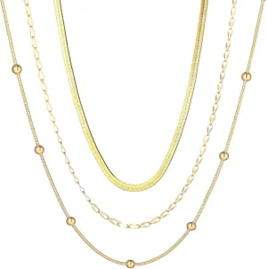wgoud Gold Necklace for Women Waterproof,14K Real Gold Plated Herringbone Choker Necklace for Women Trendy, Dainty Gold Chain Necklaces Stack,Simple Layered Gold Necklaces for Women Jewelry Gifts