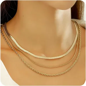 wgoud Gold Necklace for Women Waterproof,14K Real Gold Plated Herringbone Choker Necklace for Women Trendy, Dainty Gold Chain Necklaces Stack,Simple Layered Gold Necklaces for Women Jewelry Gifts