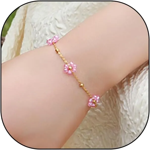 White Crystal Flower Statement Bracelets, Adjustable Gold Thin Chain Bracelets, Sparkling Dainty Stackable Jewelry Gifts for Women