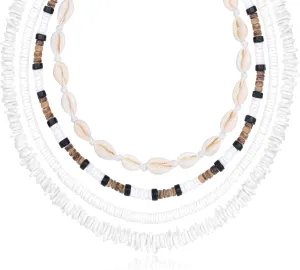 White Puka Shell Necklace Hawaiian Accessories for Men Women Surfer Beach Necklaces Pack