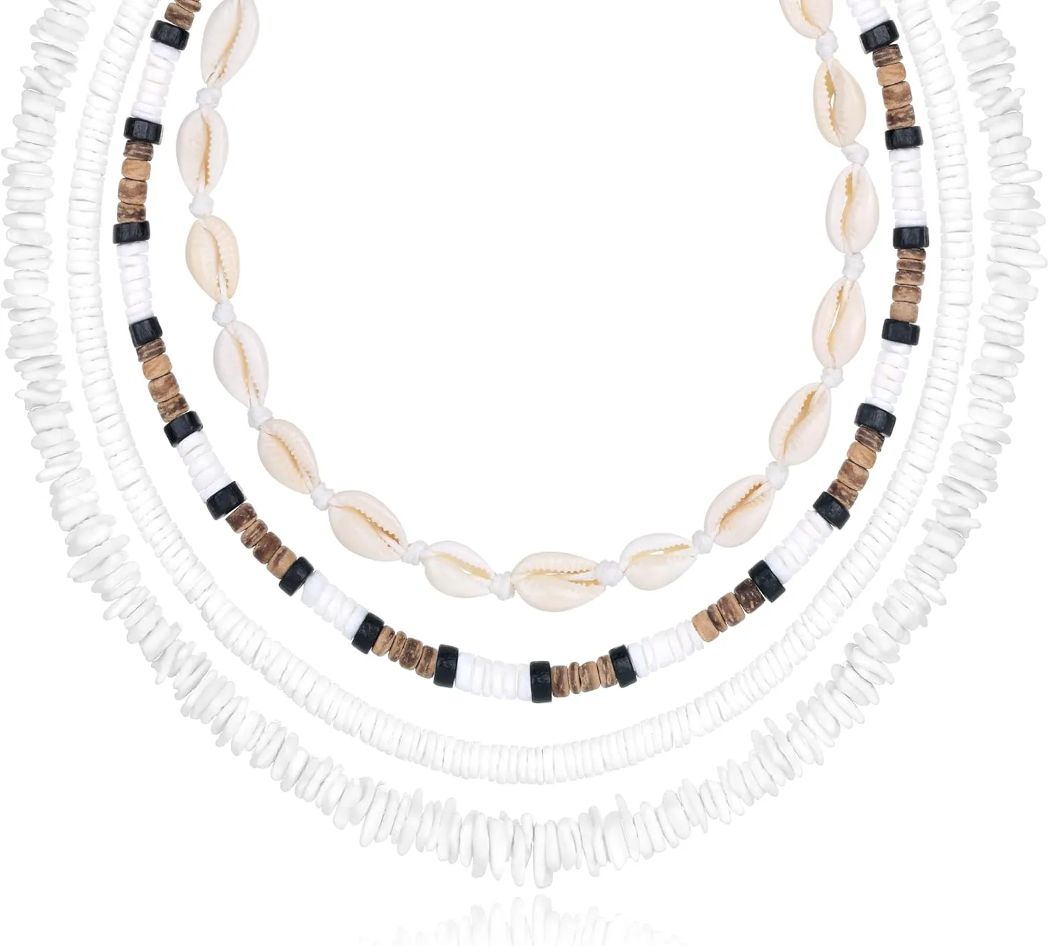 White Puka Shell Necklace Hawaiian Accessories for Men Women Surfer Beach Necklaces Pack