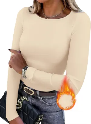 WIHOLL Long Sleeve Thermal Shirt for Women Light Fleece Tops Spring 2025 Crew Neck Casual Basic T-Shirts