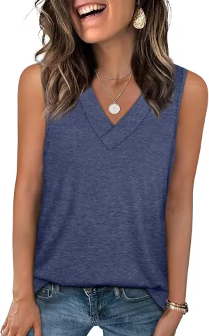 WIHOLL Tank Tops for Women Summer V Neck T Shirts Trendy Sleeveless Basic Tee Loose Fit 2025 Fashion