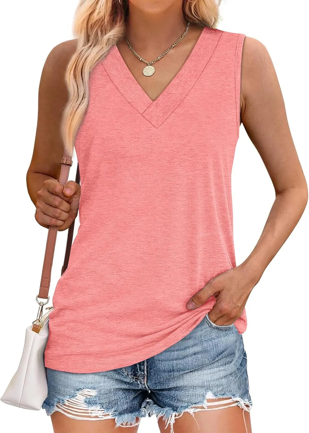WIHOLL Tank Tops for Women Summer V Neck T Shirts Trendy Sleeveless Basic Tee Loose Fit 2025 Fashion