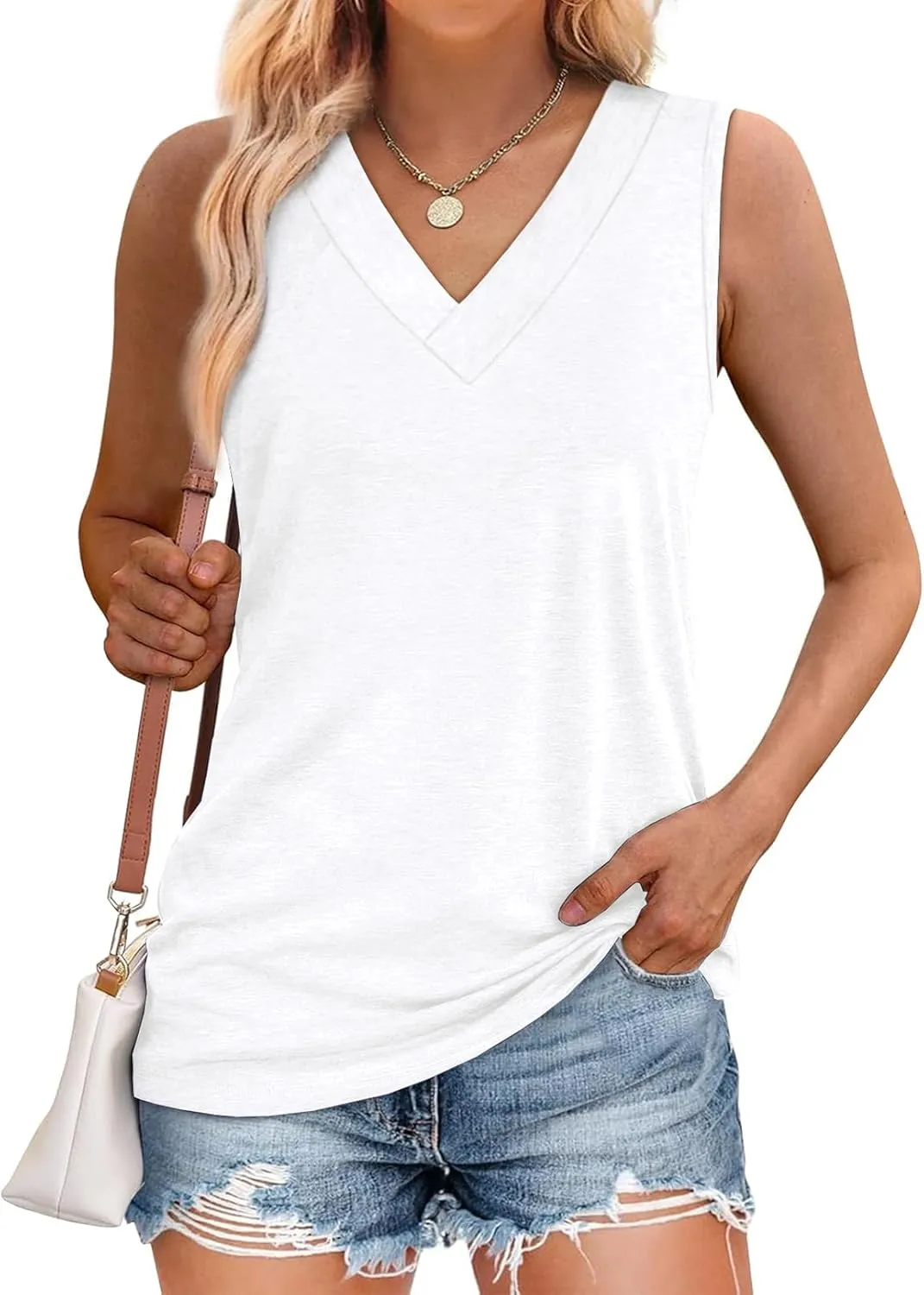 WIHOLL Tank Tops for Women Summer V Neck T Shirts Trendy Sleeveless Basic Tee Loose Fit 2025 Fashion
