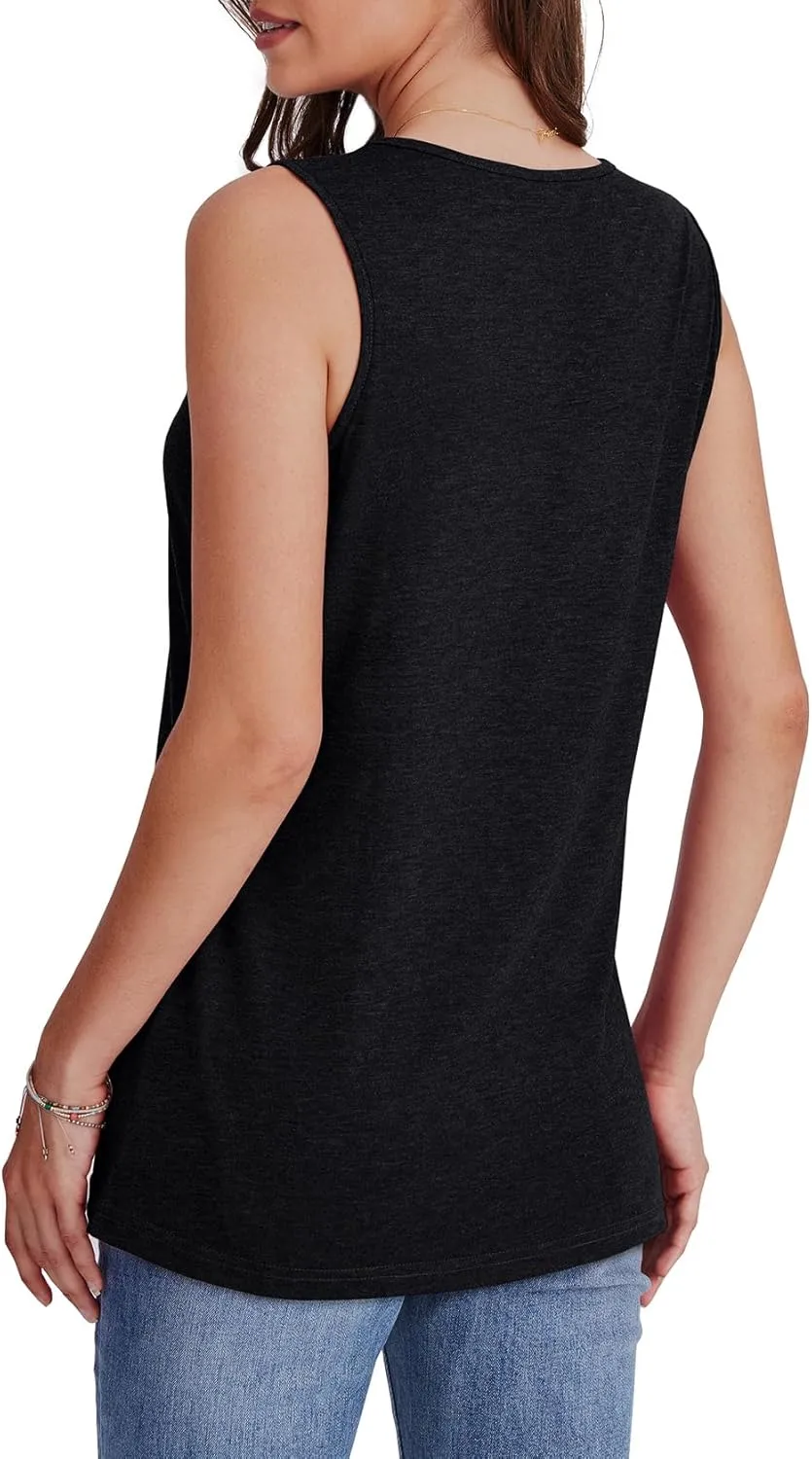 WIHOLL Tank Tops for Women Summer V Neck T Shirts Trendy Sleeveless Basic Tee Loose Fit 2025 Fashion