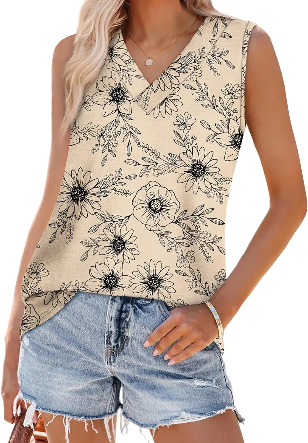 WIHOLL Tank Tops for Women Summer V Neck T Shirts Trendy Sleeveless Basic Tee Loose Fit 2025 Fashion