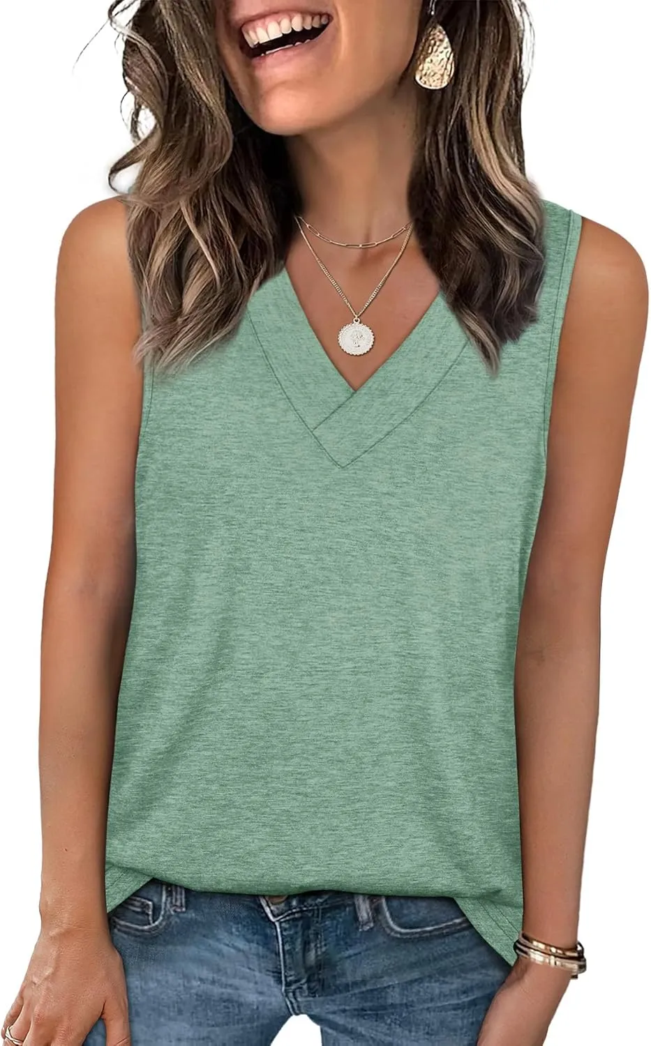 WIHOLL Tank Tops for Women Summer V Neck T Shirts Trendy Sleeveless Basic Tee Loose Fit 2025 Fashion