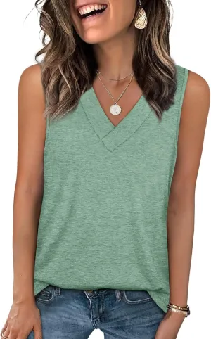 WIHOLL Tank Tops for Women Summer V Neck T Shirts Trendy Sleeveless Basic Tee Loose Fit 2025 Fashion