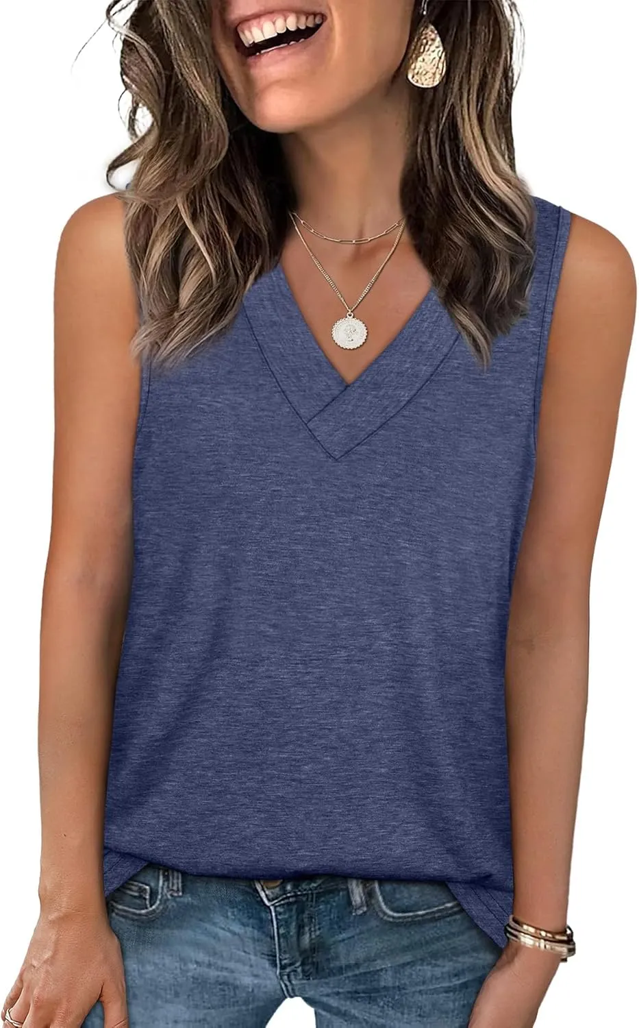 WIHOLL Tank Tops for Women Summer V Neck T Shirts Trendy Sleeveless Basic Tee Loose Fit 2025 Fashion