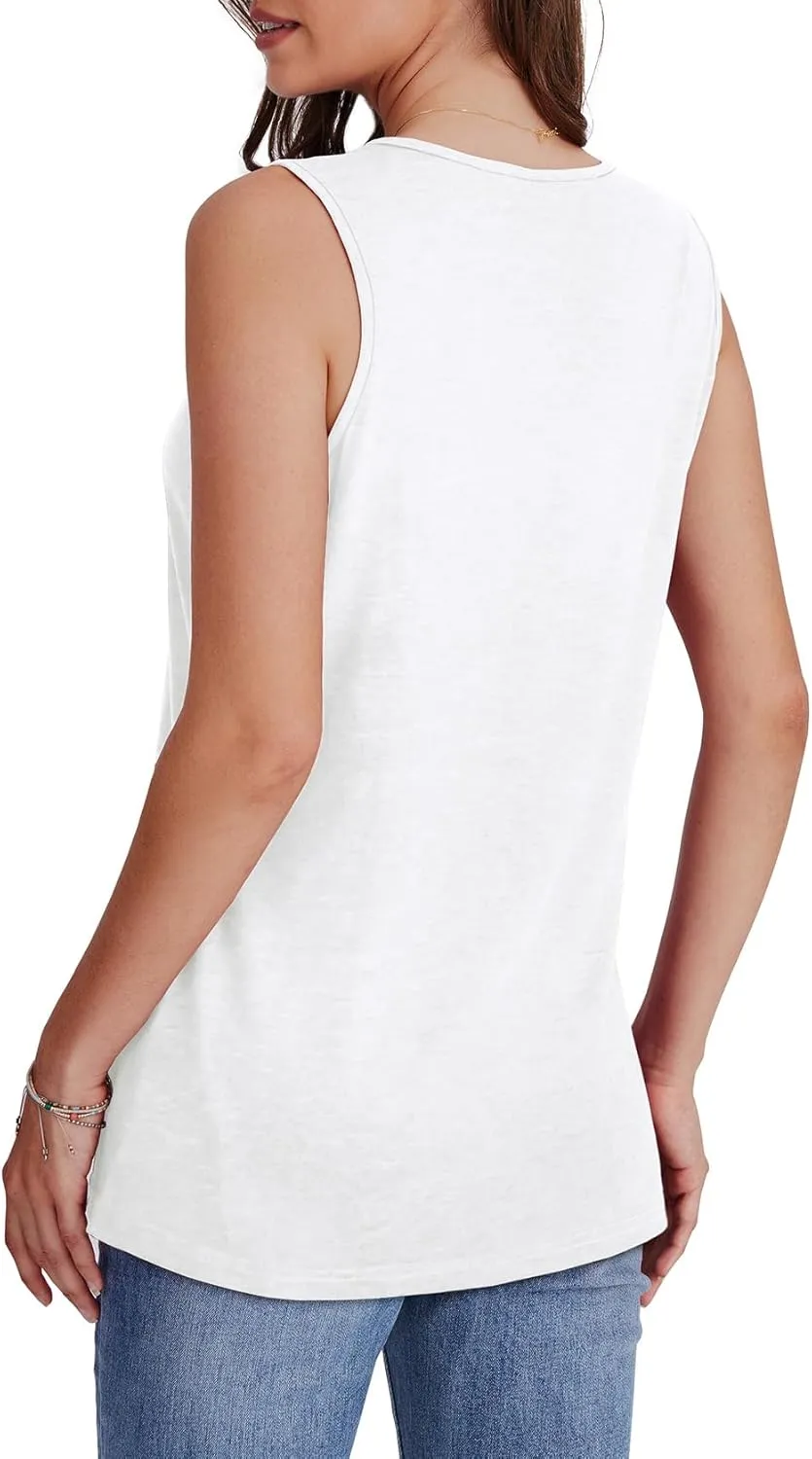 WIHOLL Tank Tops for Women Summer V Neck T Shirts Trendy Sleeveless Basic Tee Loose Fit 2025 Fashion