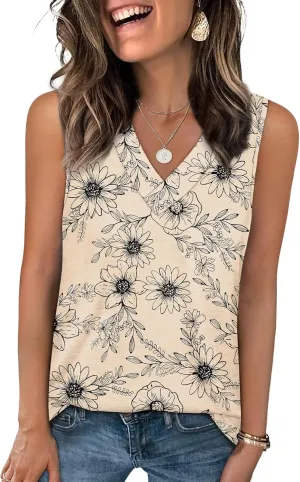 WIHOLL Tank Tops for Women Summer V Neck T Shirts Trendy Sleeveless Basic Tee Loose Fit 2025 Fashion