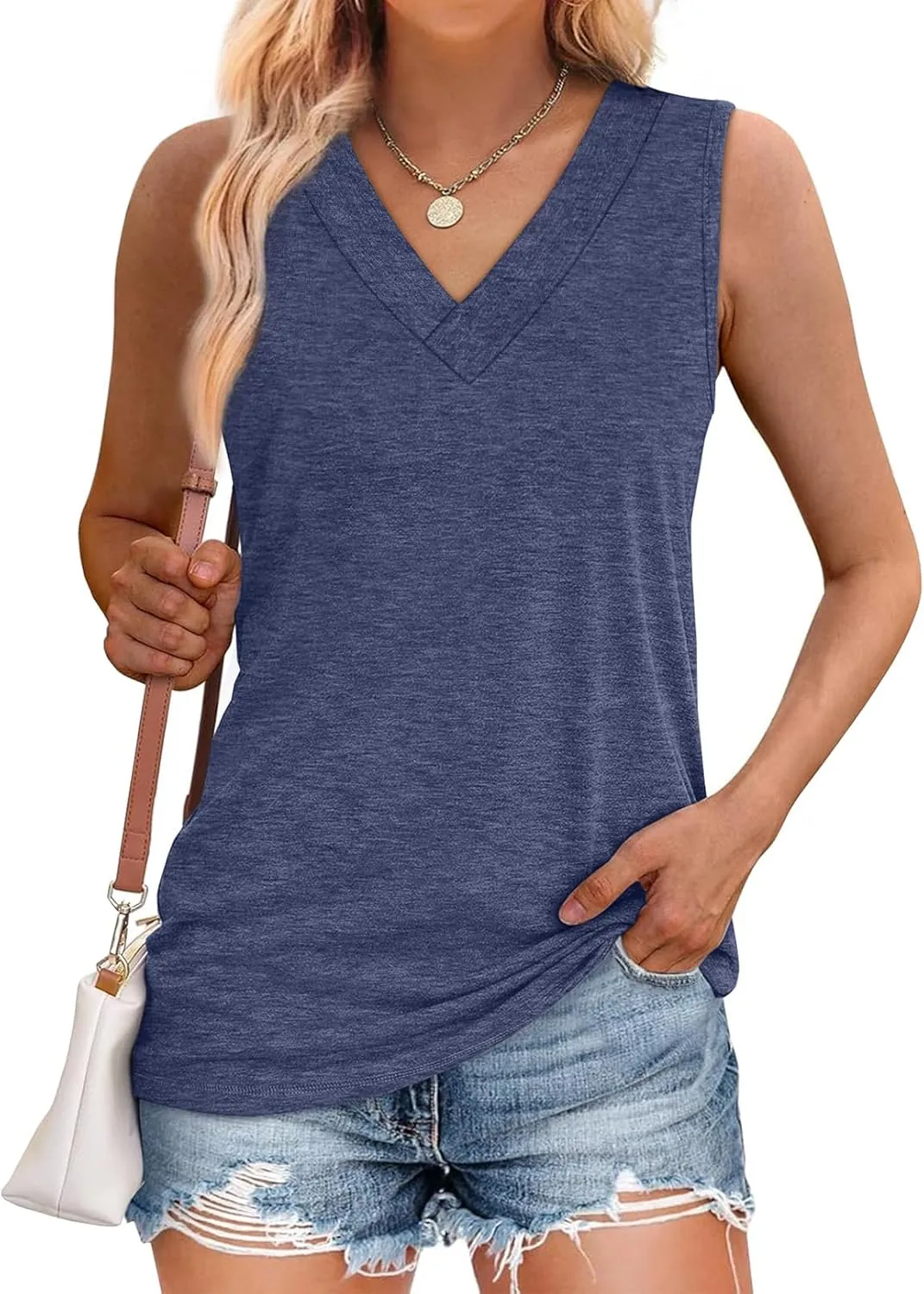 WIHOLL Tank Tops for Women Summer V Neck T Shirts Trendy Sleeveless Basic Tee Loose Fit 2025 Fashion