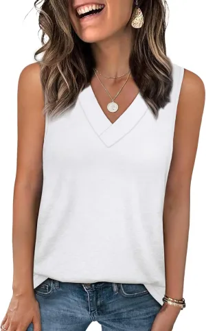 WIHOLL Tank Tops for Women Summer V Neck T Shirts Trendy Sleeveless Basic Tee Loose Fit 2025 Fashion