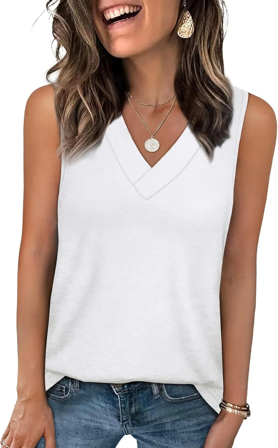 WIHOLL Tank Tops for Women Summer V Neck T Shirts Trendy Sleeveless Basic Tee Loose Fit 2025 Fashion