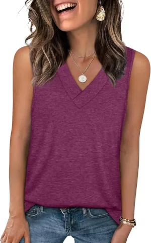 WIHOLL Tank Tops for Women Summer V Neck T Shirts Trendy Sleeveless Basic Tee Loose Fit 2025 Fashion
