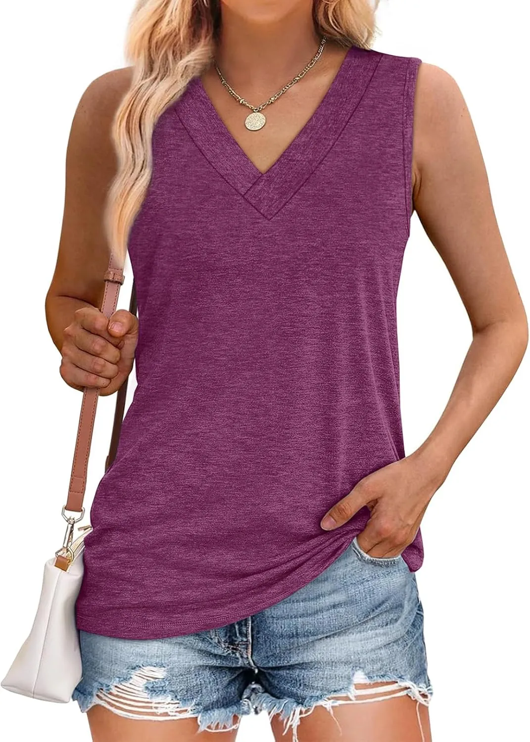 WIHOLL Tank Tops for Women Summer V Neck T Shirts Trendy Sleeveless Basic Tee Loose Fit 2025 Fashion