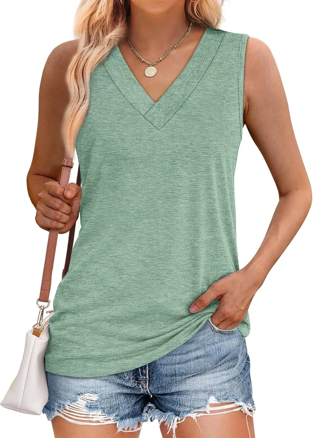 WIHOLL Tank Tops for Women Summer V Neck T Shirts Trendy Sleeveless Basic Tee Loose Fit 2025 Fashion