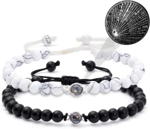 Winas Matching Bracelets for Couples- I Love You 100 Languages Couples Bracelets, Natural Stone Agate Crystal Bracelets Gifts for Women/Men, Anniversary Valentines Day Birthday Christmas Gifts for Him and Her