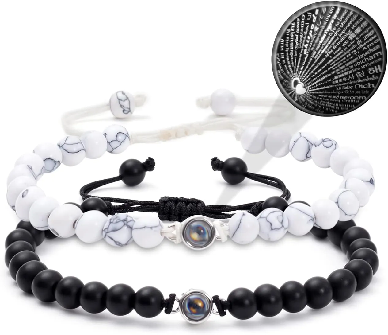 Winas Matching Bracelets for Couples- I Love You 100 Languages Couples Bracelets, Natural Stone Agate Crystal Bracelets Gifts for Women/Men, Anniversary Valentines Day Birthday Christmas Gifts for Him and Her