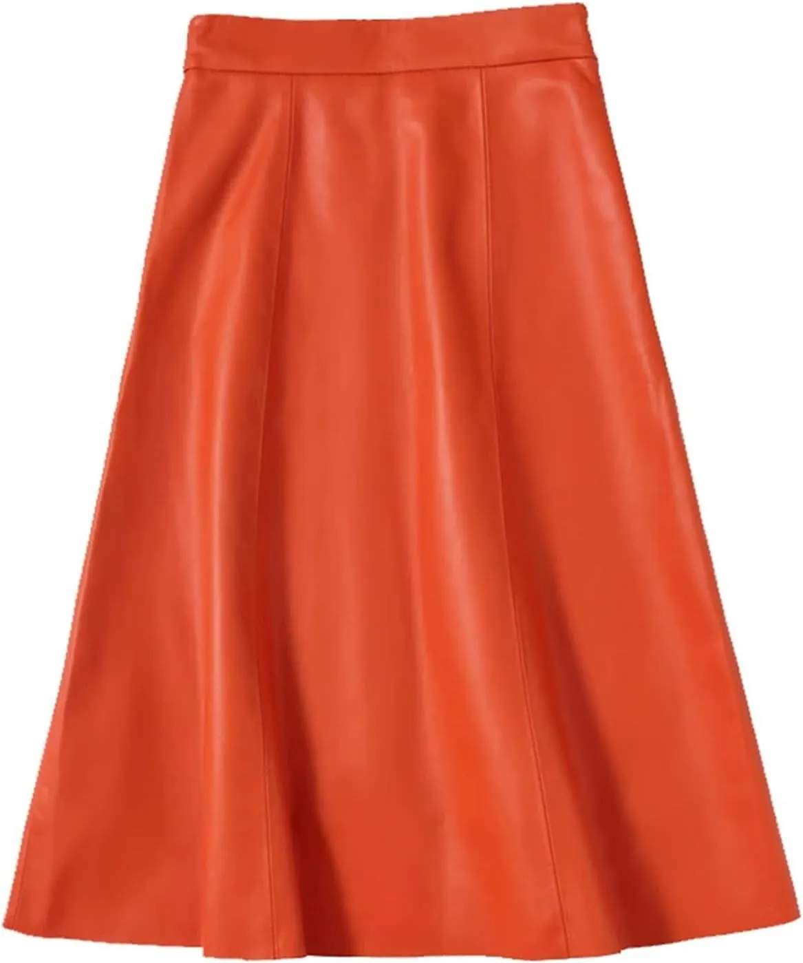 Women A-Line Genuine Leather Midi Skirts Retro High Waist Ruffle Hem Leather Umbrella Skirts