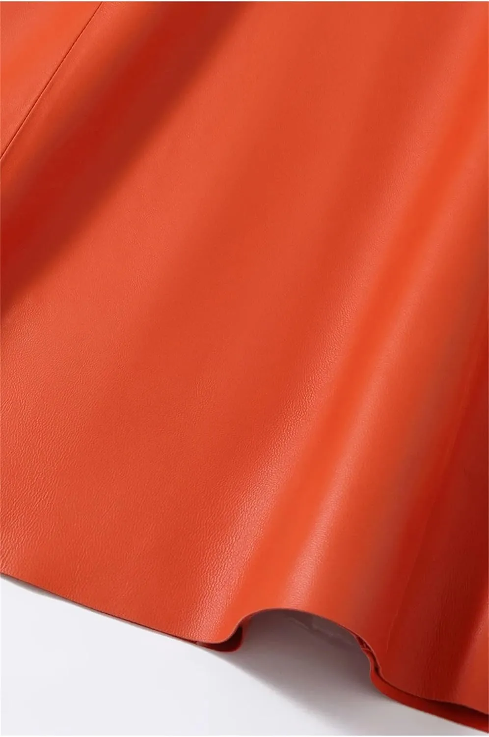 Women A-Line Genuine Leather Midi Skirts Retro High Waist Ruffle Hem Leather Umbrella Skirts