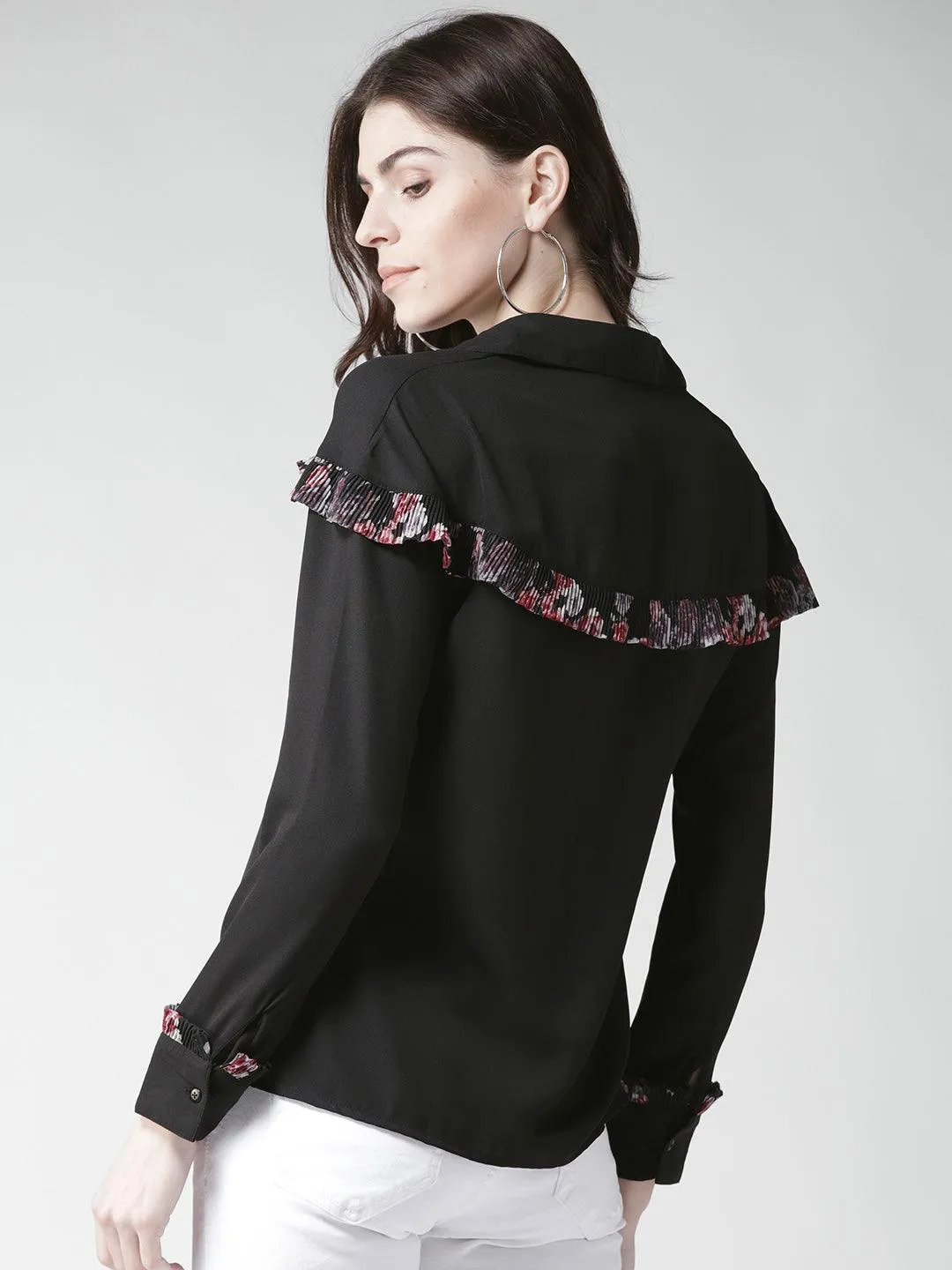 Women Black Contemporary Fit Solid Casual Shirt